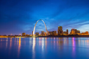 Saint-Louis, downtown, Gateway Arch, nuit, skyline